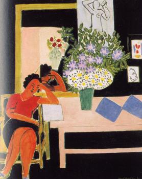 Henri Emile Benoit Matisse : woman reading on a black background